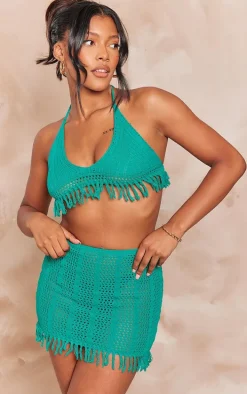 Green Frill Edge Detail Crochet Bralet