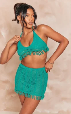 Green Frill Edge Detail Crochet Mini Skirt