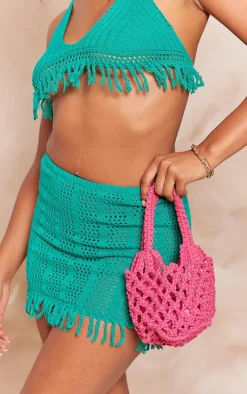 Green Frill Edge Detail Crochet Mini Skirt