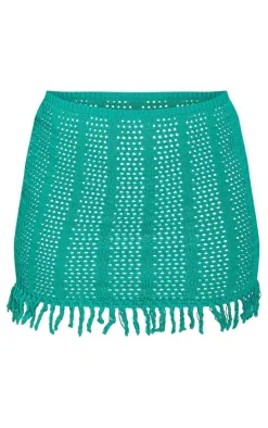 Green Frill Edge Detail Crochet Mini Skirt