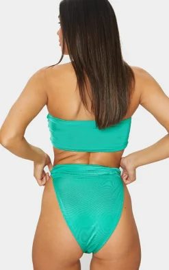 Green Hammered Trim High Waist Bikini Bottoms