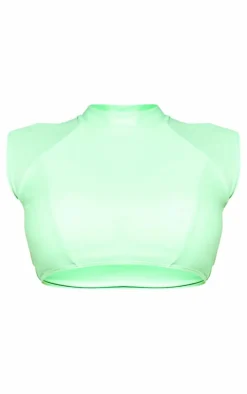Green High Neck Short Sleeve Swim Top