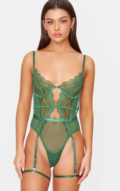 Green Lace Suspender Lingerie Bodysuit