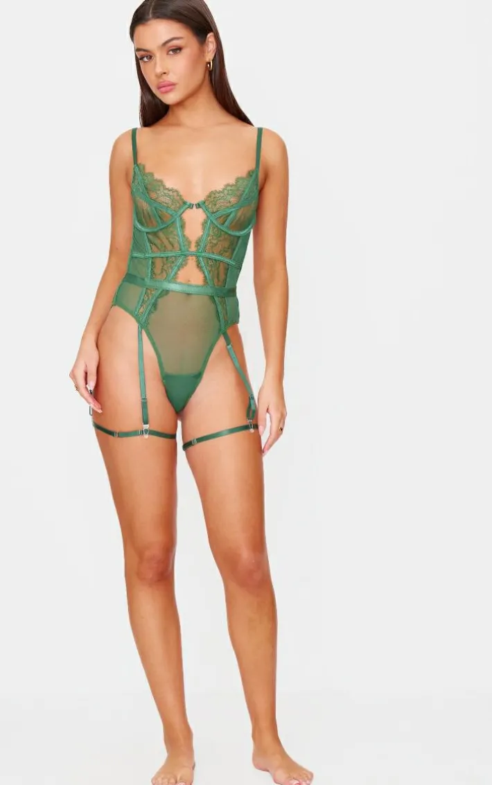Green Lace Suspender Lingerie Bodysuit