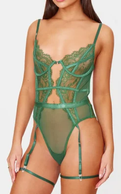 Green Lace Suspender Lingerie Bodysuit