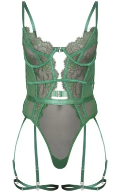 Green Lace Suspender Lingerie Bodysuit