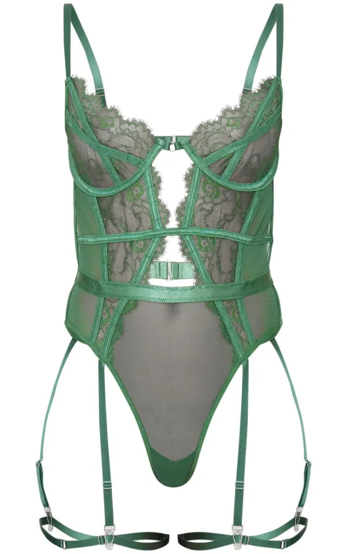 Green Lace Suspender Lingerie Bodysuit
