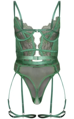 Green Lace Suspender Lingerie Bodysuit