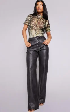 Green Leopard Print Mesh Exposed Seam Bodysuit