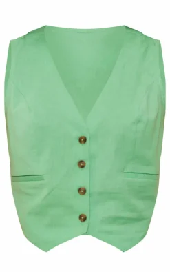 Green Linen Look Boxy Vest