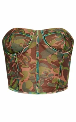 Green Mesh Boned Printed Long Corset