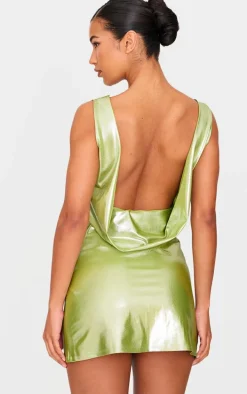Green Metallic Cowl Back Shift Dress