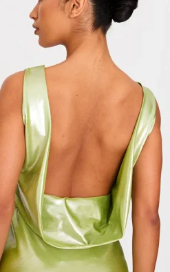 Green Metallic Cowl Back Shift Dress