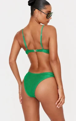 Green Metallic Crinkle Underwired Bikini Top