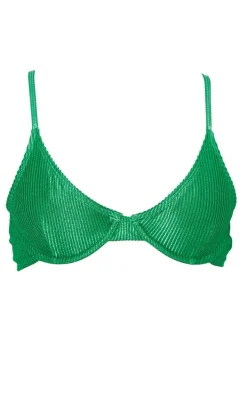 Green Metallic Crinkle Underwired Bikini Top