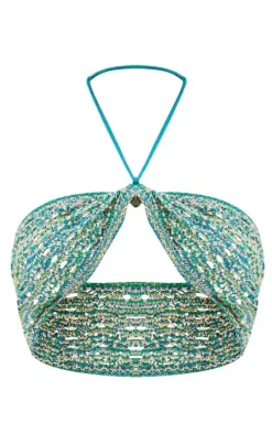 Green Multi Stitch Crochet Knit Bralet