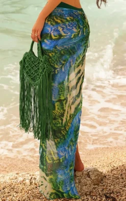 Green Multi Tiger Print Midi Beach Sarong