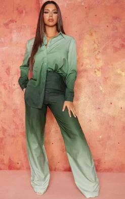 Green Ombre Print Wide Leg Pants