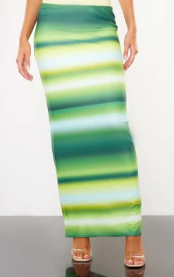 Green Ombre Printed Matte Sculpt Tie Waist Maxi Skirt