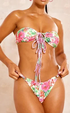 Green Oversized Leaf Textured Bikini Bottoms