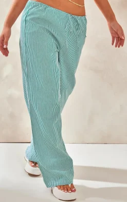 Green Pinstripe Low Rise Drawstring Waist Pants