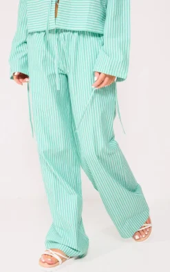 Green Pinstripe Woven Wide Leg Pants