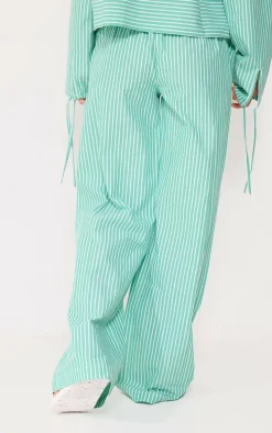 Green Pinstripe Woven Wide Leg Pants