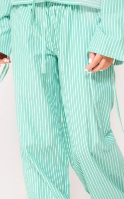 Green Pinstripe Woven Wide Leg Pants