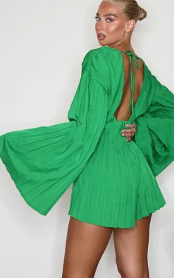 Green Plunge Pleated Romper