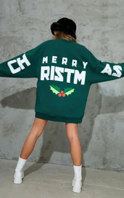 Green Printed Graphic Oversized Sweat Dress