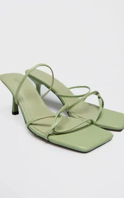 Green PU Wide Fit Cross Over Strap Heeled Mules