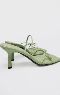 Green PU Wide Fit Cross Over Strap Heeled Mules