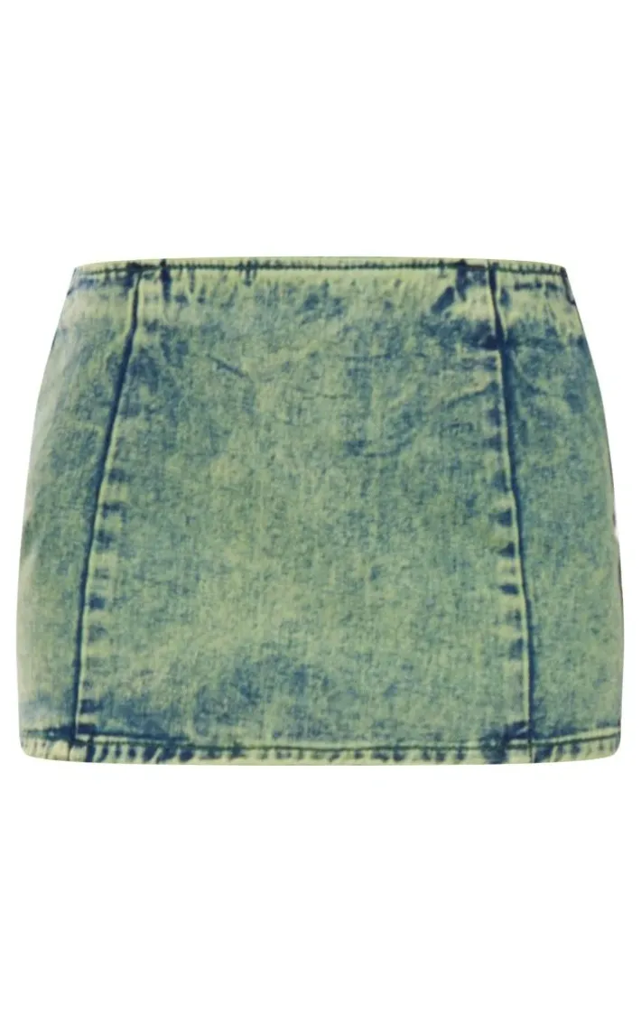 Green Tint Vintage Wash Low Rise Denim Mini Skirt