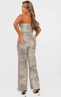 Grey Acid Wash Bandeau Wide Leg Jumpsuit