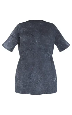 Grey Acid Wash Cross Applique T Shirt Dress
