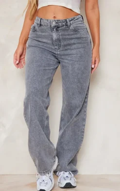Grey Acid Wash Low Rise Straight Leg Jeans
