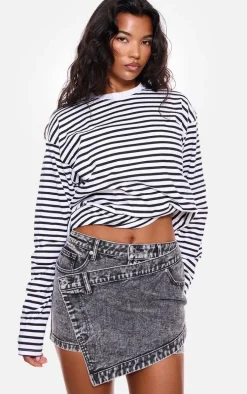 Grey Acid Wash Wrap Denim Mini Skirt