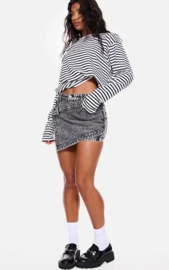 Grey Acid Wash Wrap Denim Mini Skirt