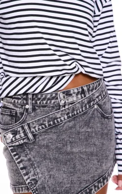 Grey Acid Wash Wrap Denim Mini Skirt