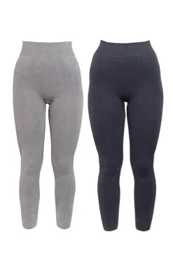 Grey and Charcoal Acid Wash Seamless Gym Leggings