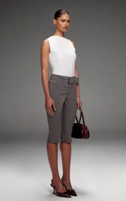 Grey Belt Detail Capri Pants