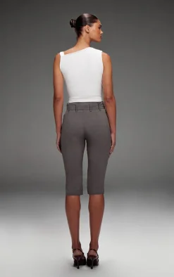 Grey Belt Detail Capri Pants