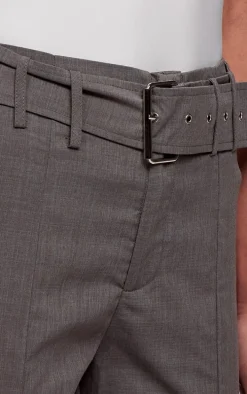 Grey Belt Detail Capri Pants