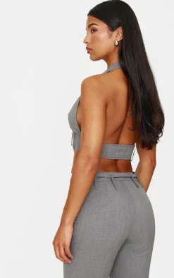 Grey Belt Detail Halterneck Top