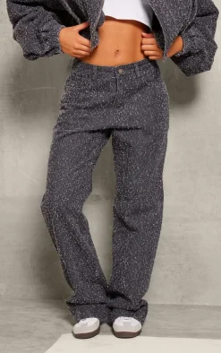 Grey Bobble Denim Straight Leg Jeans