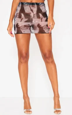 Grey Body Print Mesh Mini Skirt