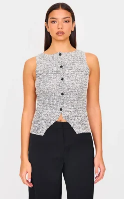 Grey Boucle Button Down Waist Coat