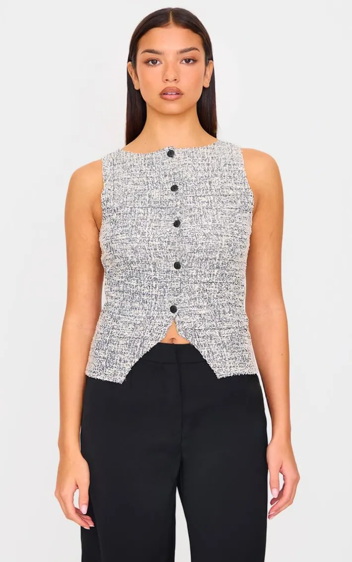 Grey Boucle Button Down Waist Coat