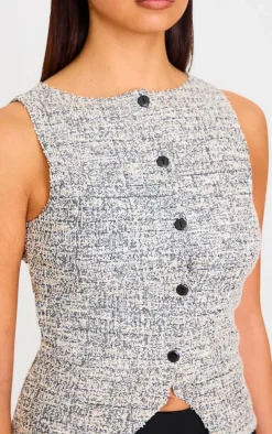 Grey Boucle Button Down Waist Coat