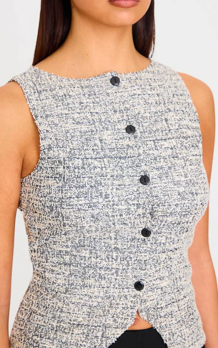 Grey Boucle Button Down Waist Coat